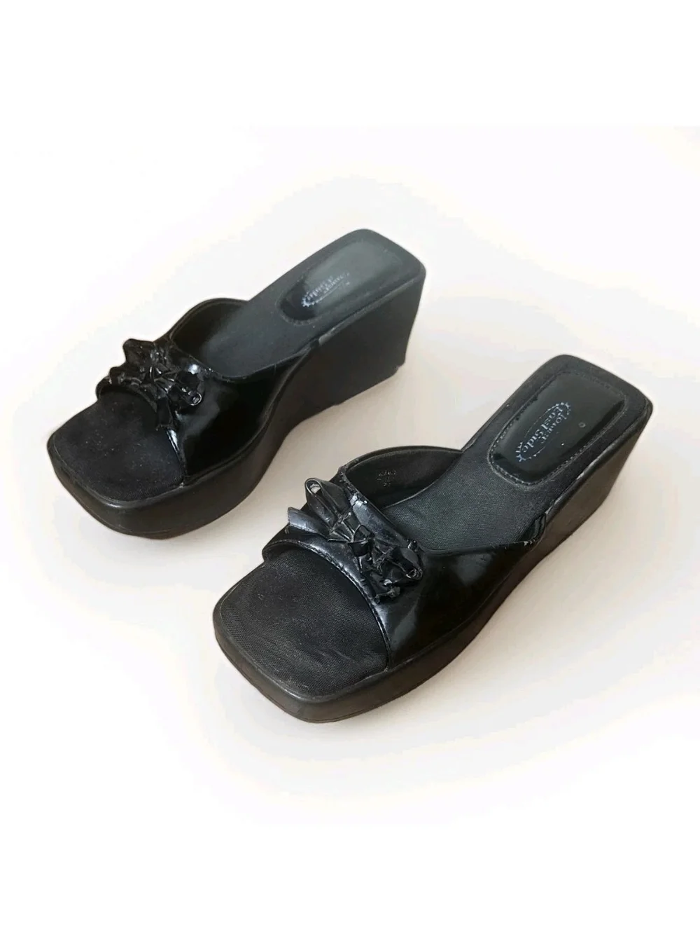 VTG 90s Y2K Lower East Side Slide Sandals 5.5 Bow Wedge Platform Chunky RARE